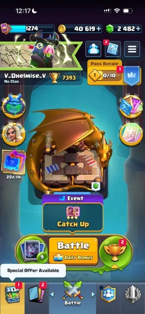 🏆7.3K CUPS🏆⚔️1274 LVL⚔️🧬7 EVOLUTIONS🧬💎2482 GEMS💎🃏117/123 CARDS🃏🎭23 EMOJIS🎭🔥DECK WITH GOBLIN BARREL🔥✏️, 19 arena, 1274 level, 7300 cups, 117 cards, 19 leg, Available