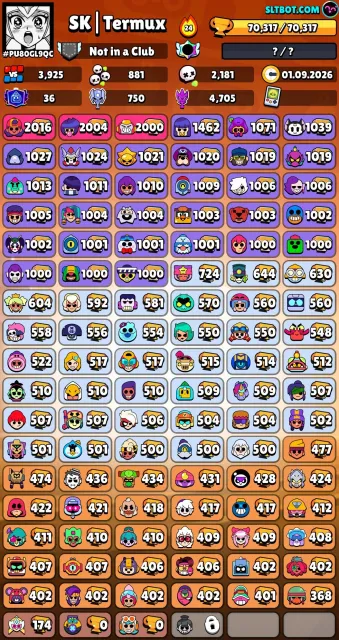 🤑Very fat account + Old skins available🤑, 70317 trophies, 105 brawlers, 36 primed