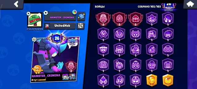 brawl stars account, trophies 53000, brawlers 104, primes 27