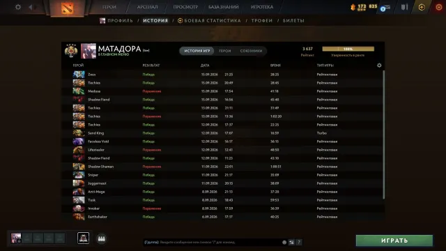 Main pool, 117 doubles, arcana for SF and Rubick, Sale, 3637 MMR, 5200 honor, 5200 politeness, 635 matches, 700 hours