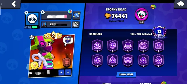 🔥 TEAM MASTER SL 🏆 SOLO LEGEND SL ⚜️ 35 RANK ❤️ ID THIS TAG ⚜️, 74441 trophies, 103 brawlers, 13 primes