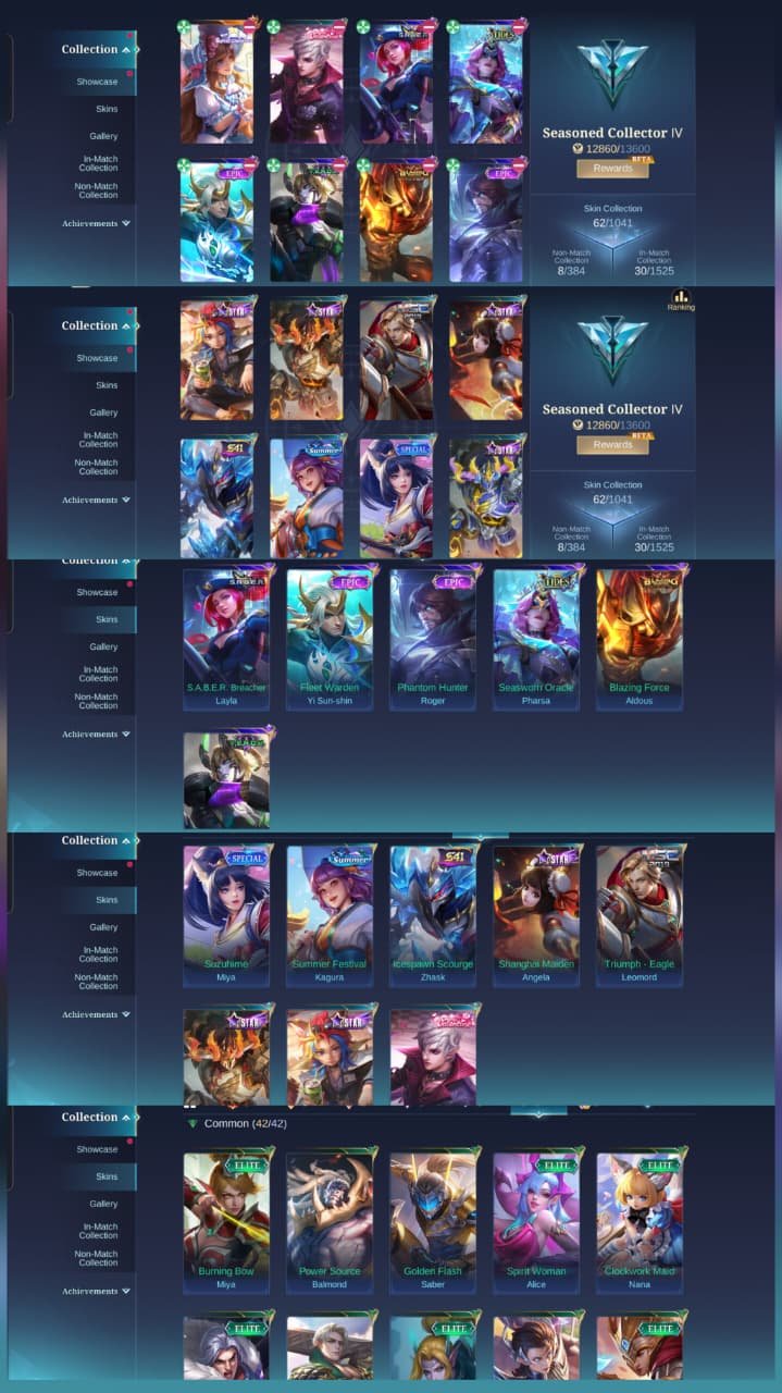 65 Percent Win Rate - 62 Skins (Epic SABER, Blazing Aldous, YSS) - 5x Max Lv.60 Emblems, Sale, Rank: Mythical Immortal, Level: 1, Winrate: 1%, Heroes: 1, Skins: 62