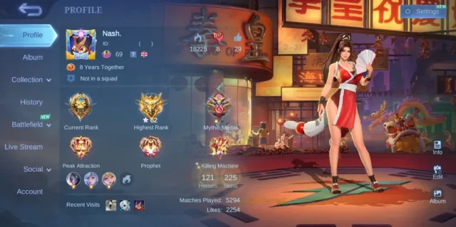 💥 KOF MASHA & KARINA ✨ LUCKYBOX URANUS ♌ ZODIAC BADANG 🔰 3 LIGHTBRON 💠 15 EPIC SKIN 📧 TAKE EMAIL, Продажа, Ранг: Легенда, Уровень: 69, Процент побед: 52%, Герои: 121, Облики: 225