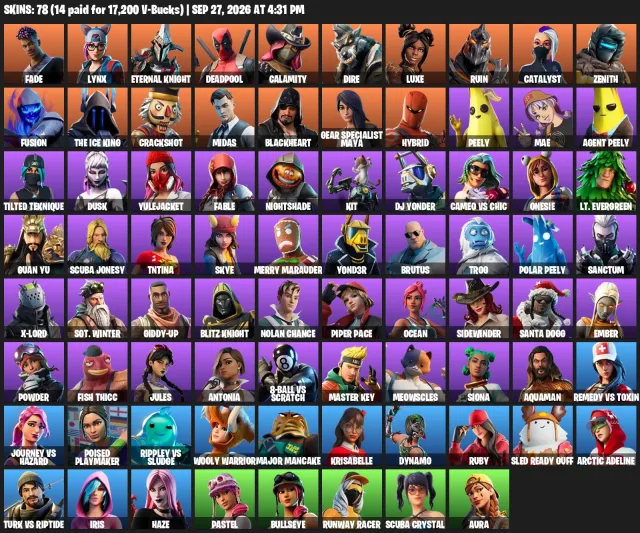 🖤78SKINS🖤1900V-BUCKS🖤MIDAS🖤HOT MARAT🖤SHIMMER🖤ASTROWORLD CYCLONE🖤DEAD POOL🖤, Sale, skins 78