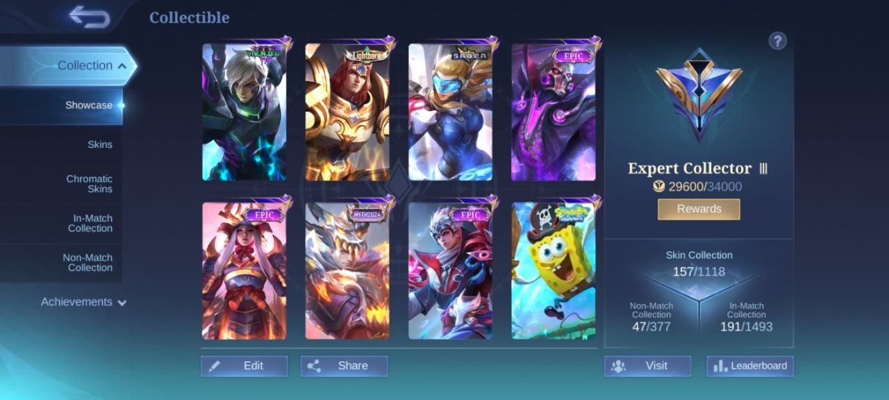 Gaara Vale EPIC valir Kagura Freya Roger Rafeala khufra emblem Max, Sale, Rank: Mythic, Level: 58, Winrate: 50%, Heroes: 114, Skins: 157