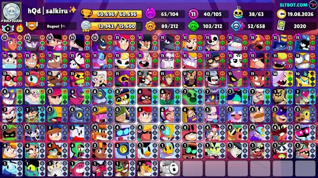 3 BP+👑PIN 35 RANK👑💄HEROINE BIBI💄💢BAKUGO:EDGAR💢👔249 SKINS⚔️40-11LVL👤105/105🏆60696, 60000 trophies, 106 brawlers