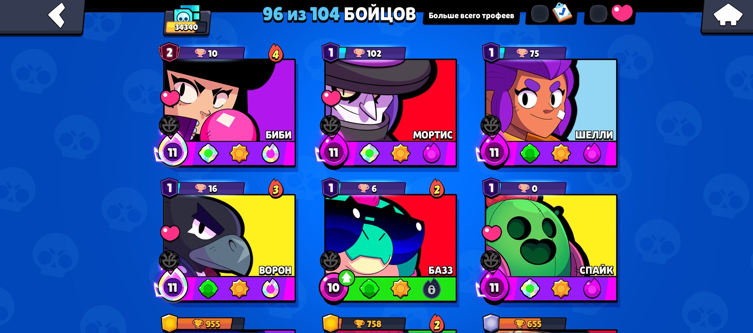 woww perfect acc fantastic 96 brawlers, 36000 bling, long skins, trophies 34340, brawlers 96, primes 7