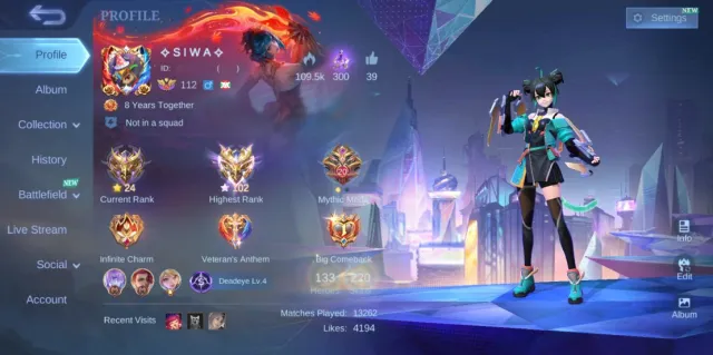 🤑 CHEAP & SAFE ✅ MAX HEROES & EMBLEM ⚜️ KOF KARINA 🔰 2 LIGHTBORN 💠 16 EPIC SKIN 📧 TAKE EMAIL, Продажа, Ранг: Эпик, Уровень: 68, Процент побед: 55%, Герои: 133, Облики: 218
