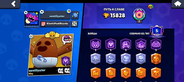 Personal account, comes with email, 15828 trophies, 83 brawlers, 5 primes