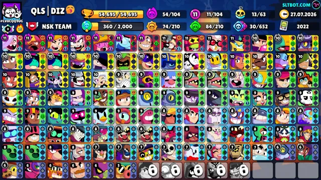 54K🏆 104/104 ⚔️ 11 11 forces💪FREE NICK CHANGE 🔄 SWAMP GIN🧞♂️ HALLOWEEN LEON🎃, trophies 54600, brawlers 104, primes 29