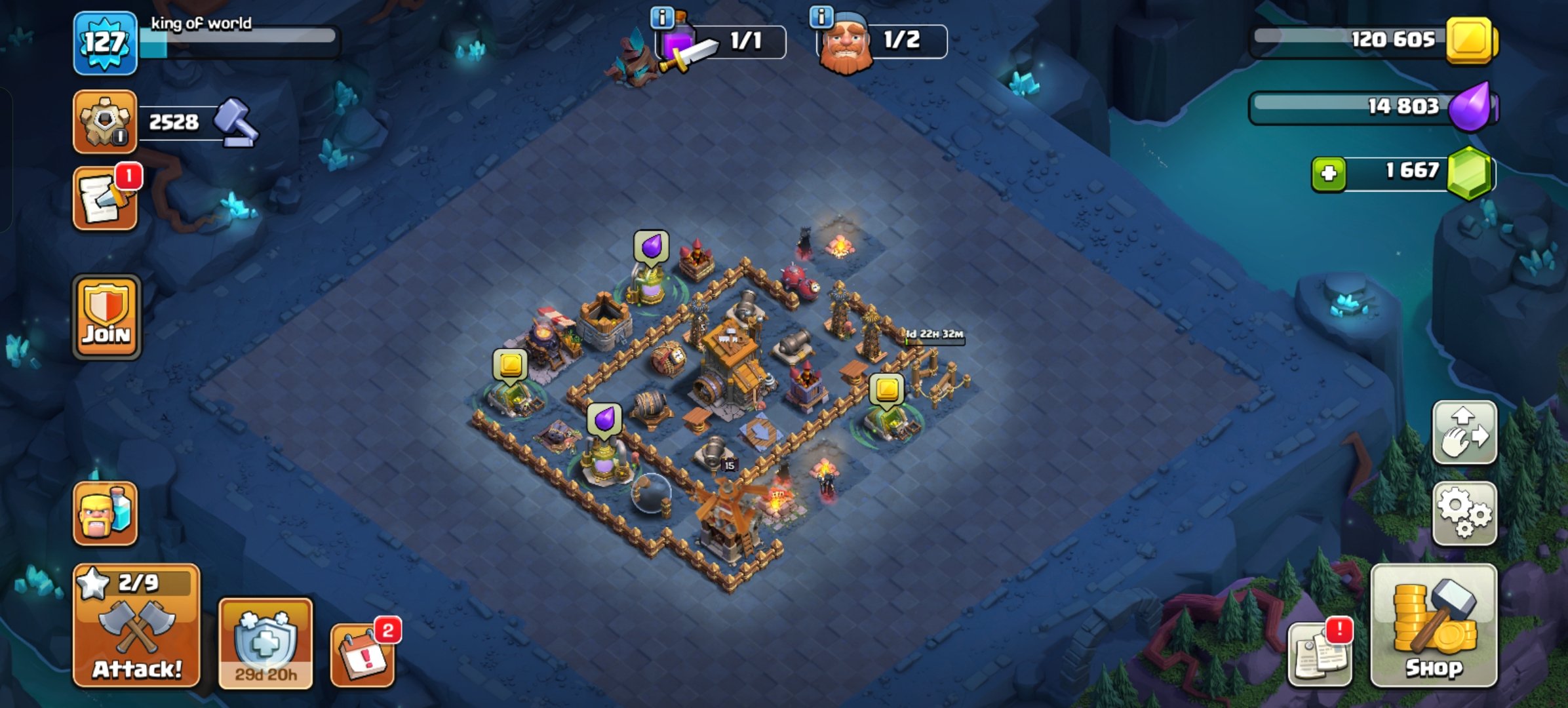 🟥⬛🛑Th 14🛑⚫XP 127🛑⚫Heroes Level-K57/Q57/MP37/W25/RC22🛑⚫Gems 1667🛑⚫With Gmail🛑⚫Full Access🛑⬛🟥, 14 TH Main Village, 8 TH Builder