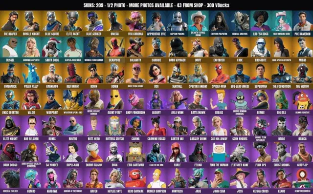 [PC/XBOX] 209 ск🔥Dushigub🔥Reconnaissance de défaite🔥Chevalier bleu🔥Agent d'élite🔥Omega🔥Royal, Vente, skins 209
