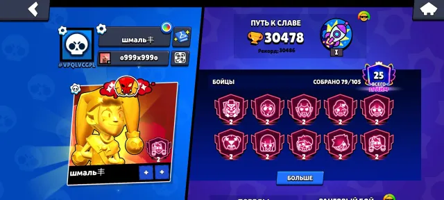 🎀💎109 СКИНОВ💎🎀💪16-11 сил💪⭕10 ВТОРЫХ ПРАЙМОВ⭕, 30478 кубков, 79 бравлеров, 25 праймов