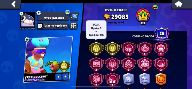 🤯3100 ROZA AND 3000 BROCK❤️TWO 3 PRIME🤩TWO PASSES💚12 11 POWER🥶 2 FULL BUFFY CHARACTERS😎ALL ON SECOND PRIMES🥰, 29000 trophies, 58 brawlers, 26 primes