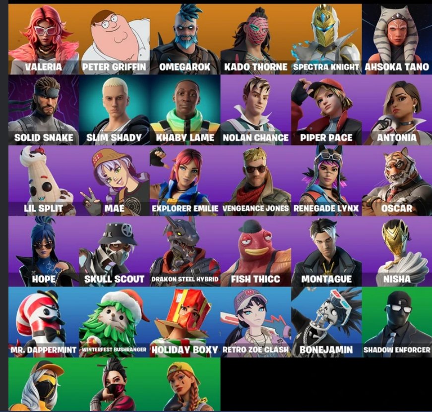 FortniteValeria|Peter Griffin|Omegarok|Kado Thorne|Spectra Knight|Ahsoka Tano|50 VB/SCREENS