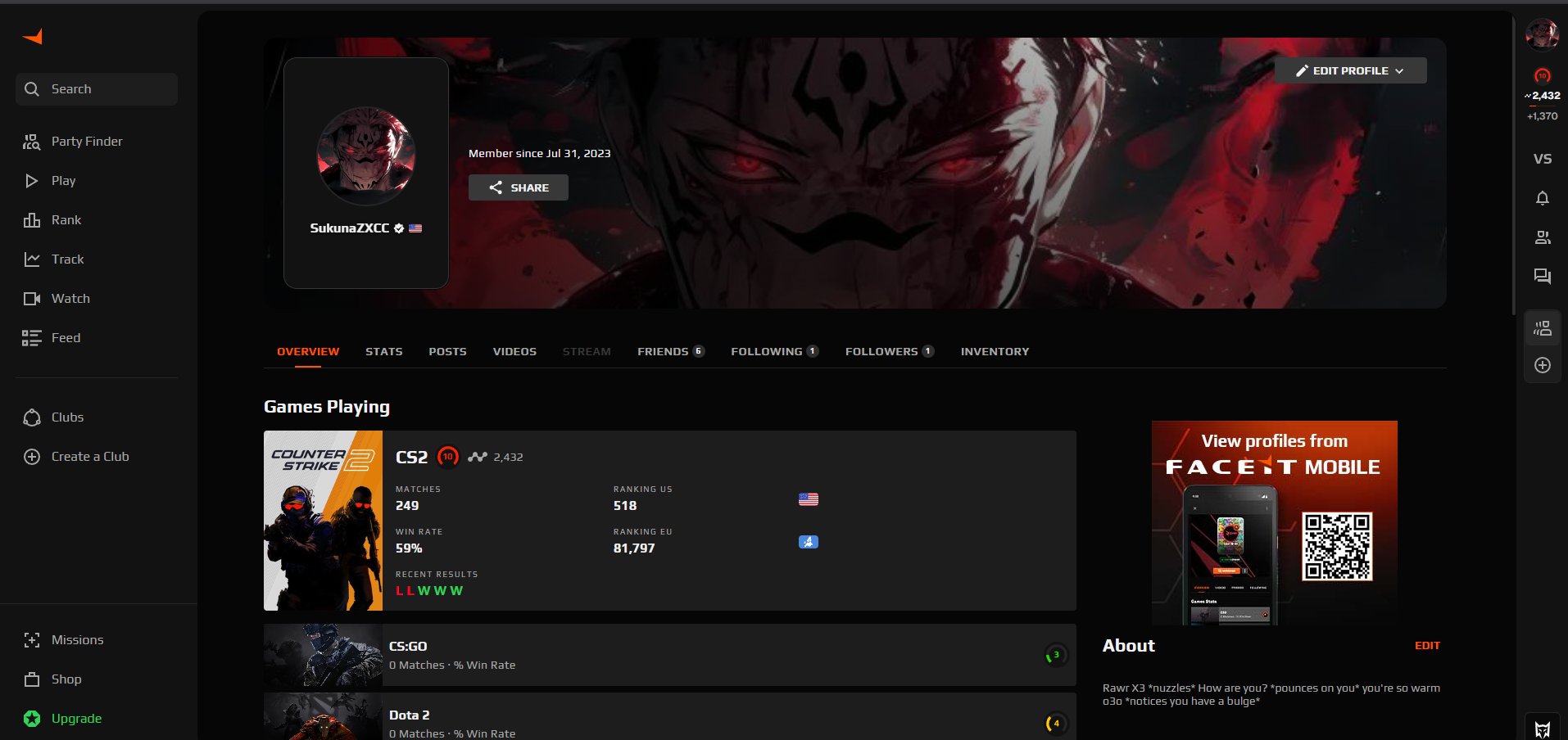 🔝 Faceit LVL 10 | 🎯 2400 ELO | 🕒 200+ matches — Ready for Competitive Play