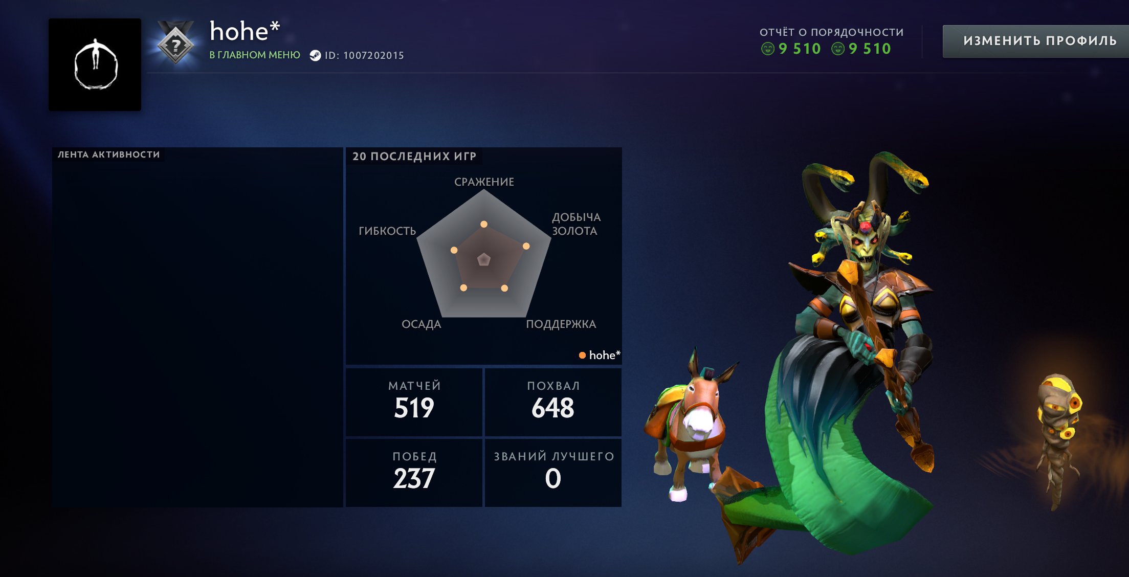 🏅 MMR 700 | 🕒 491 hours | 🛡 9510