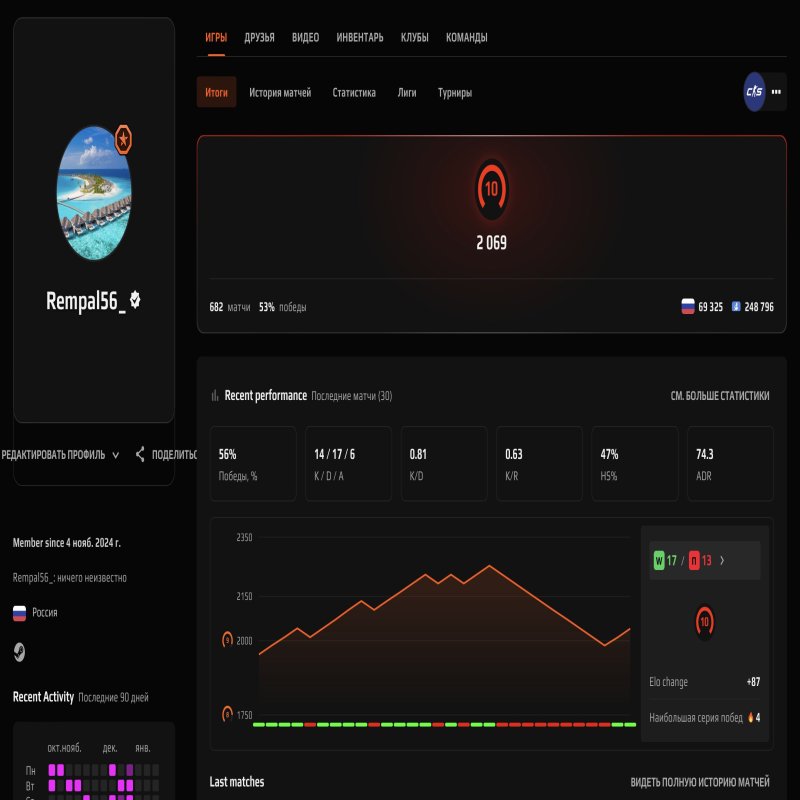 🏆 FACEIT LVL 10 | 🎯 ELO 2069 | 🕒 682 matches — Ready for Competition!