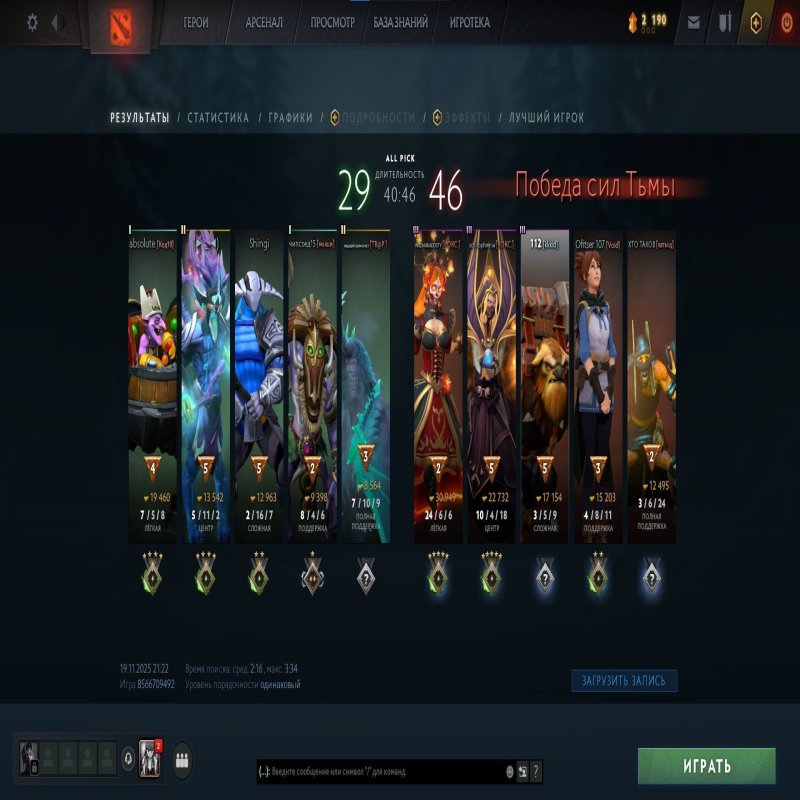 🏅 MMR 400 | 🕒 1915 годин | 🛡 7340