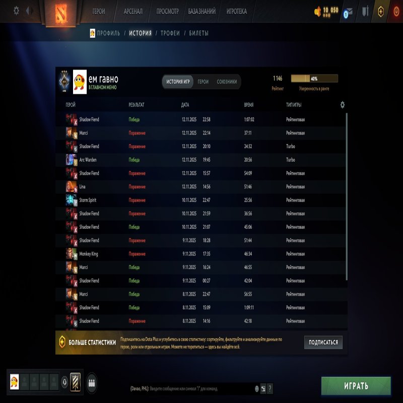 🏅 MMR 1146 | 🕒 500 hours | 🛡 10000