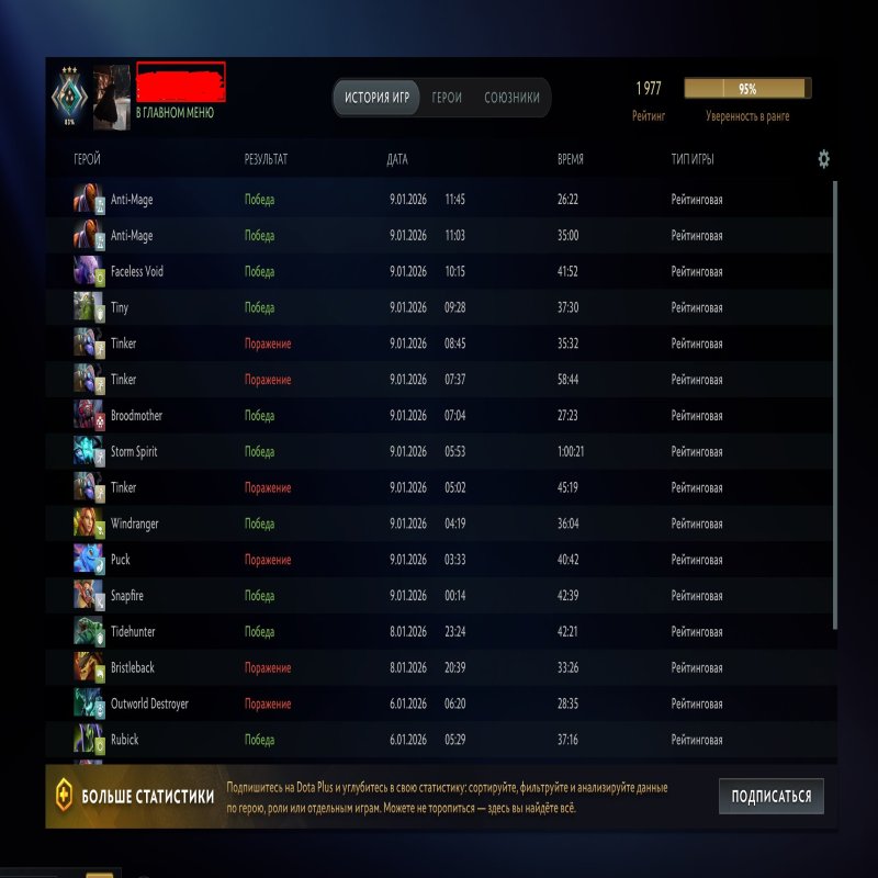 🏅 MMR 1977 | 🕒 211 годин | 🛡 9196