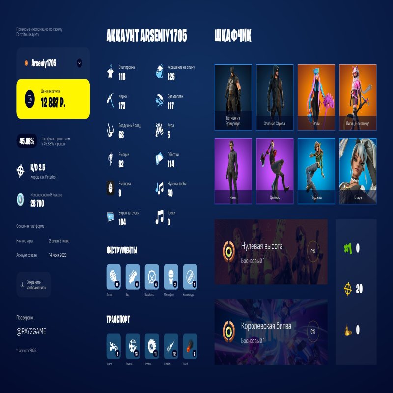 🎨 119 скінів | 🌟 Fortnite акаунт