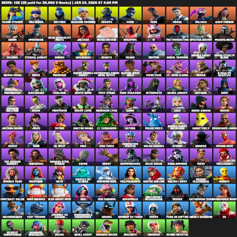 🎨 128 скинов | 🌟 Fortnite аккаунт