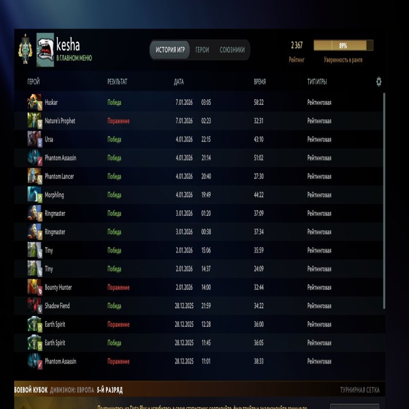 🏅 MMR 2367 | 🕒 378 годин | 🛡 9382