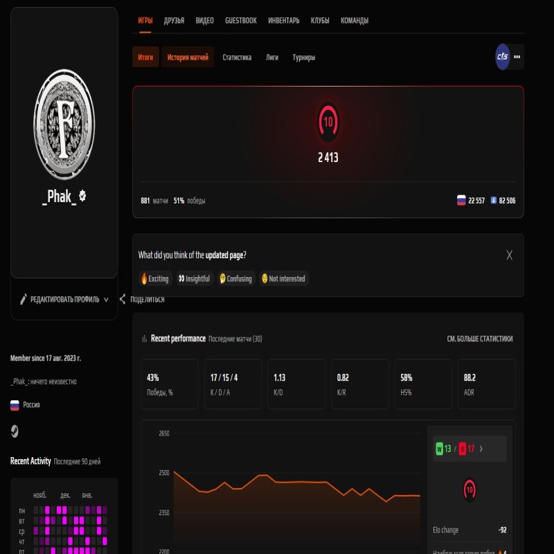 🏆 FACEIT 10 LVL | 🎯 2413 ELO | 🕒 881 matches — Ready for competitive play!