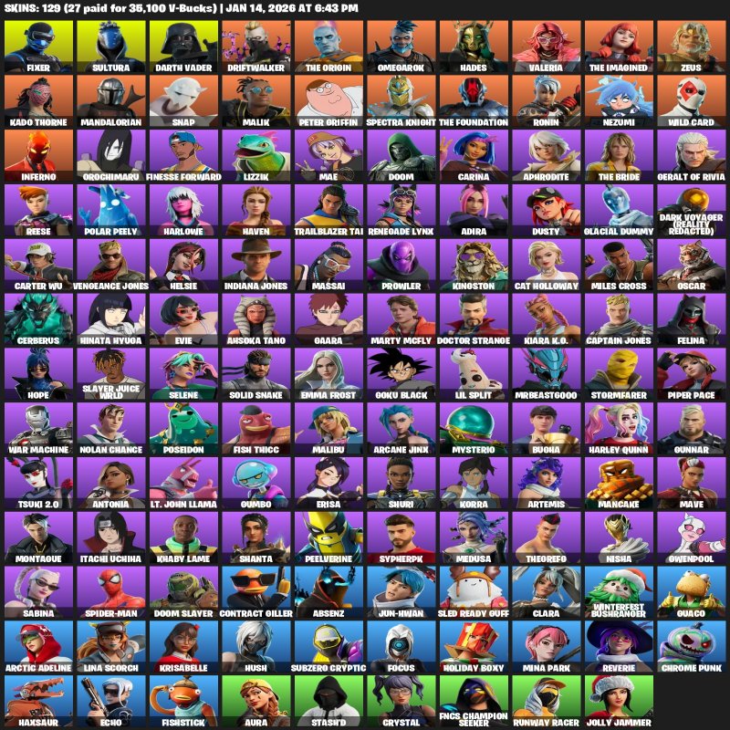 🎨 129 скінів | 🌟 Fortnite акаунт