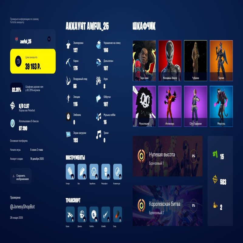 🎨 127 скінів | 🌟 Fortnite акаунт