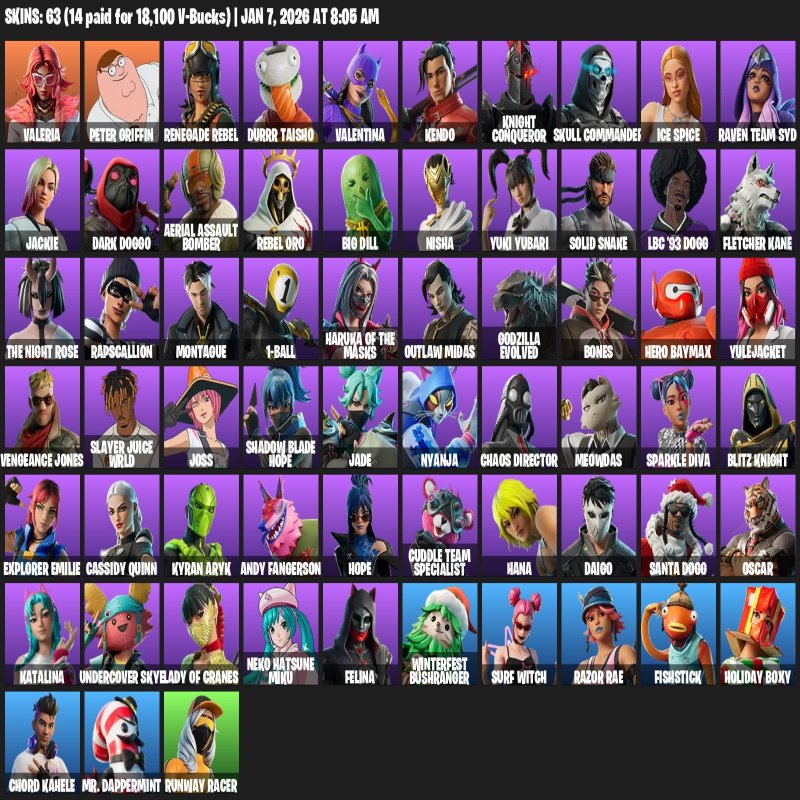 🎨 63 скіна | 🌟 Fortnite акаунт