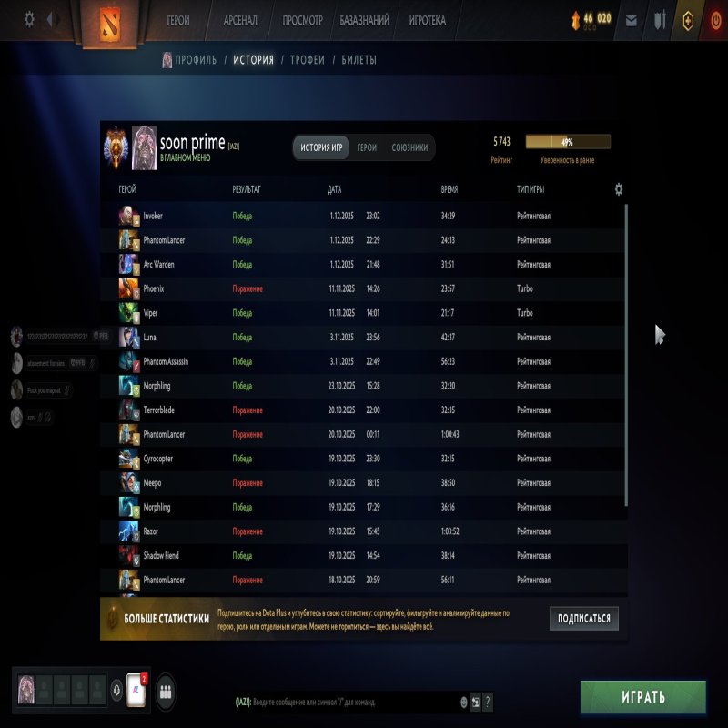 🏅 MMR 5743 | 🕒 1113 годин | 🛡 8241