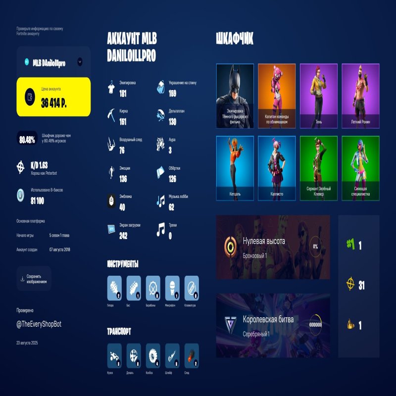 🎨 181 скін | 🌟 Fortnite акаунт