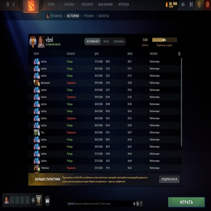 🏅 MMR 5625 | 🕒 1262 годин | 🛡 8482