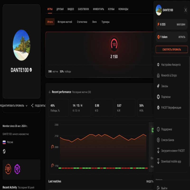 ⚡️ 2150 ELO | 🎯 10 LVL FACEIT | 🕒 598 матчей — Готов к конкурентной игре