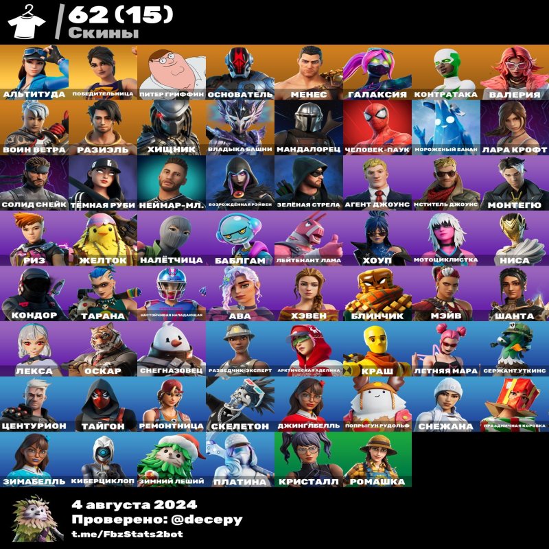 🎨 62 скіна | 🌟 Fortnite акаунт