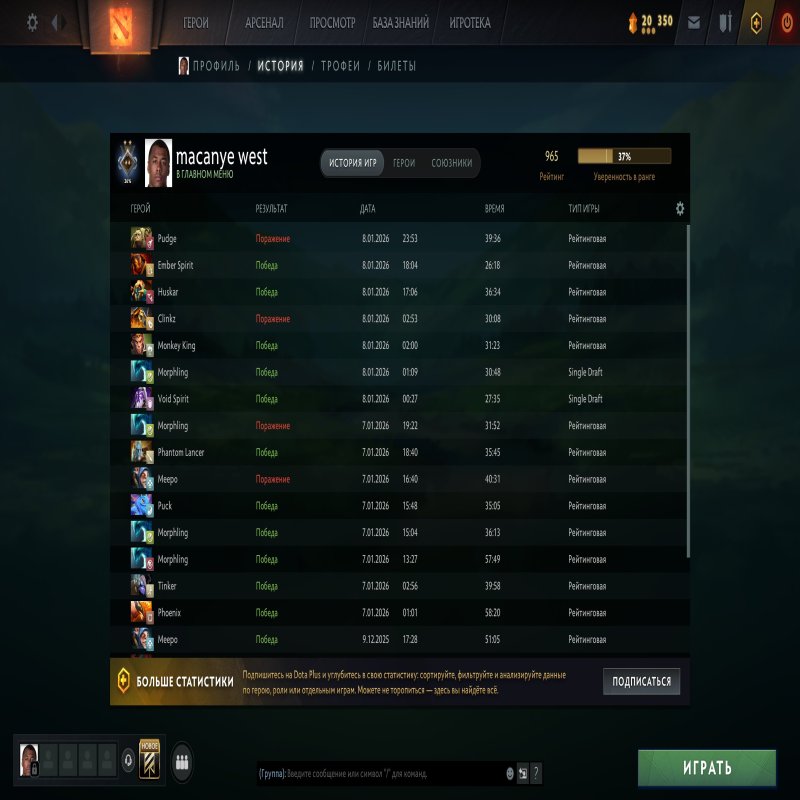 🏅 MMR 965 | 🕒 378 годин | 🛡 5223