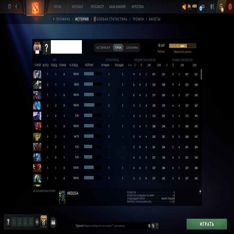 🏅 MMR 10540 | 🕒 174 годин | 🛡 10651