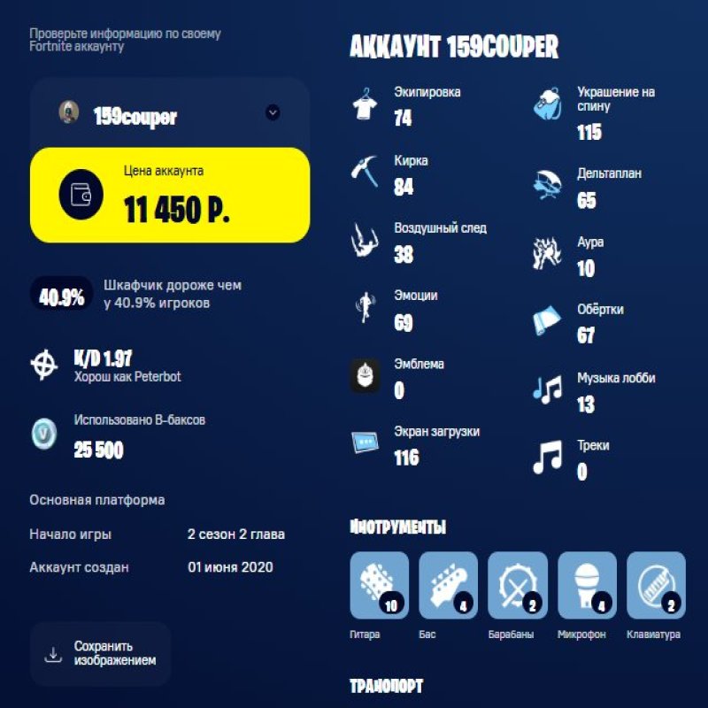 🎨 74 скінів | 🌟 Fortnite акаунт