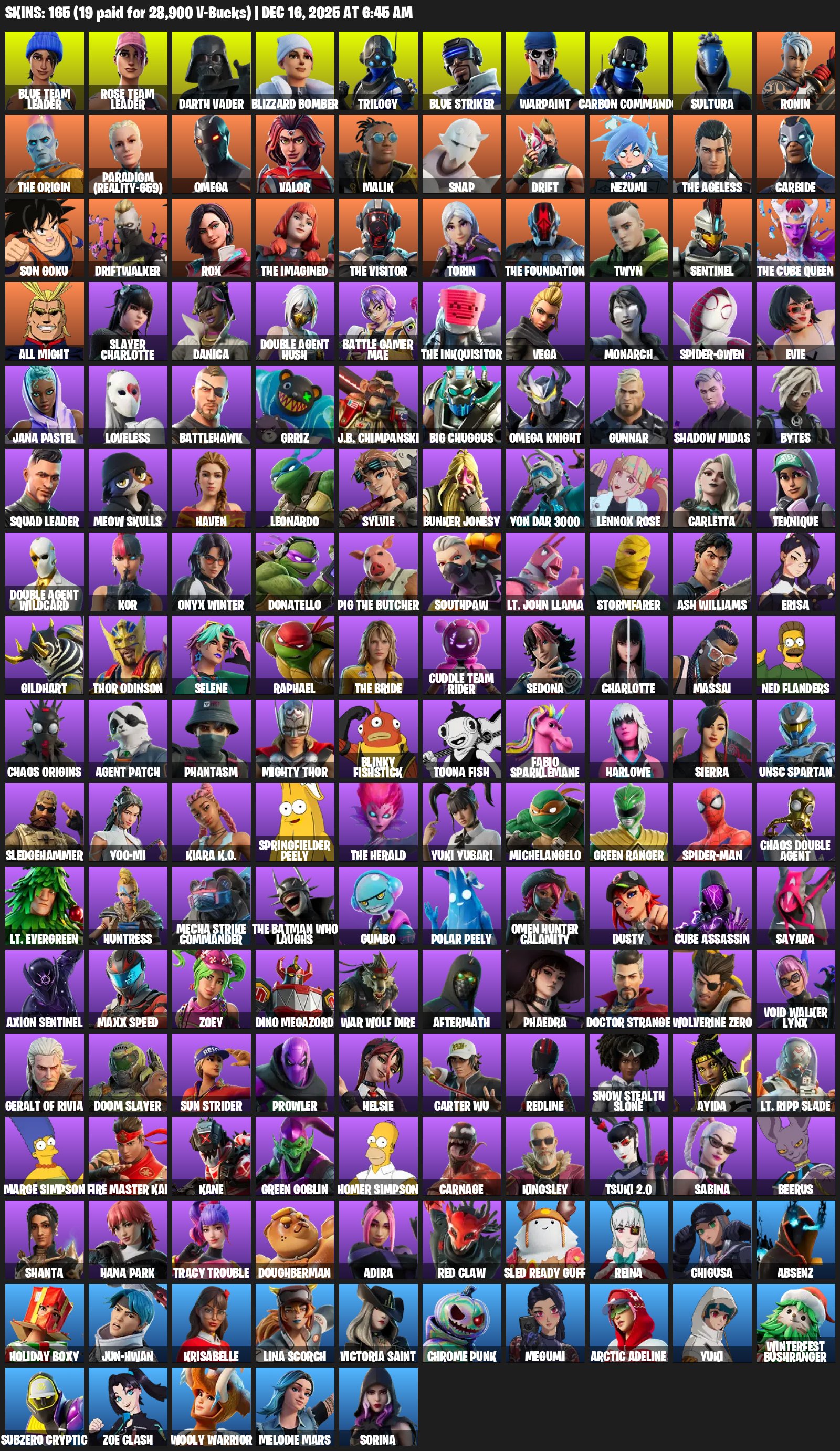 🎨 165 skins | 🌟 Fortnite account