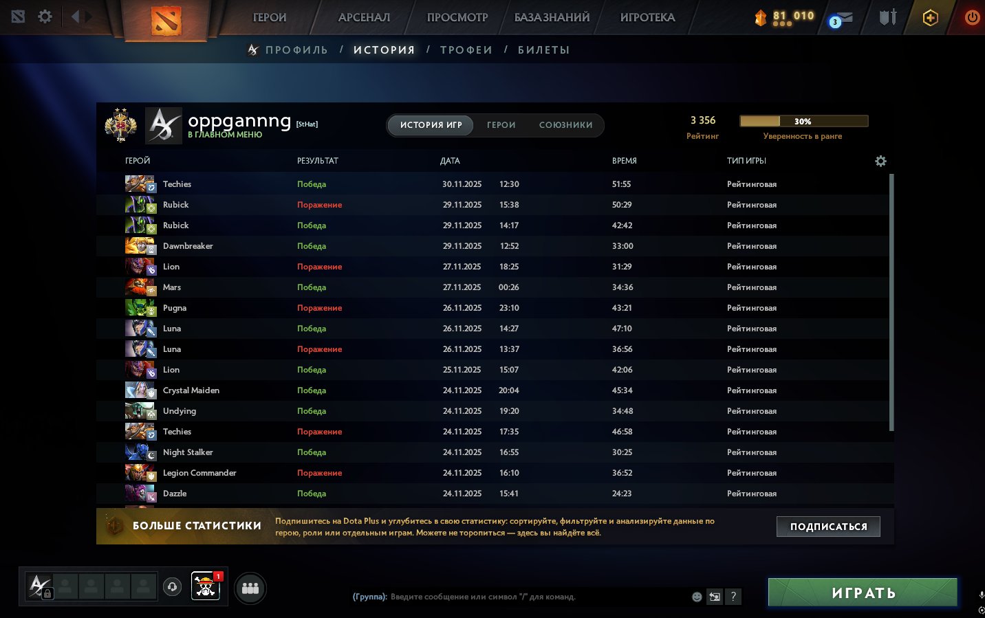 🏅 MMR 3356 | 🕒 411 годин | 🛡 7628