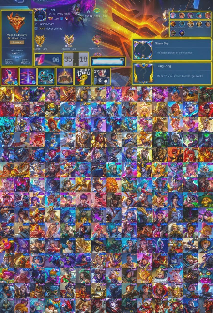 🎮 Mobile Legends account | Mythical Immortal | 130 heroes | 494 skins