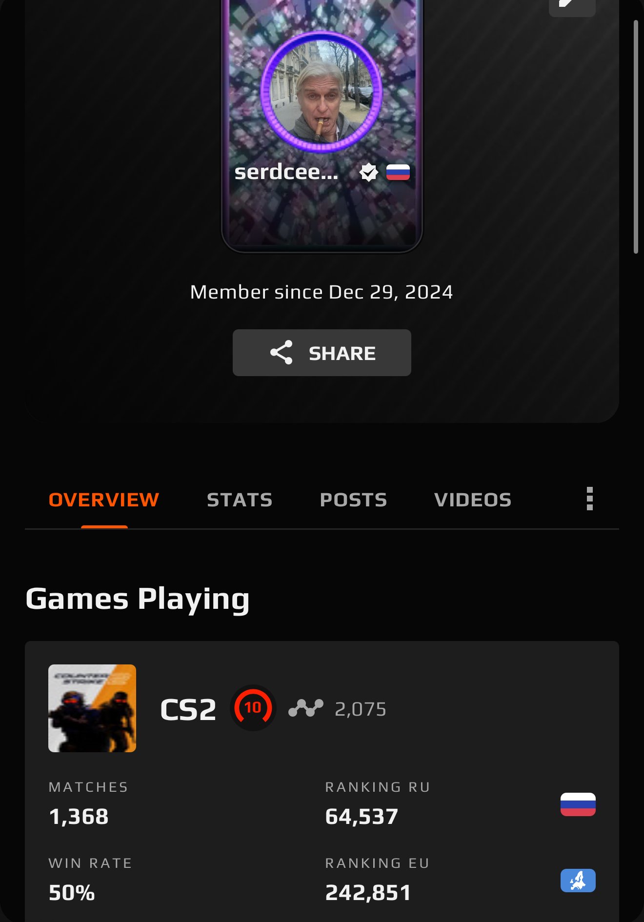 🎮 Faceit LVL 10 | 🎯 2075 ELO | 🕒 1368 hours — Ready for Matches