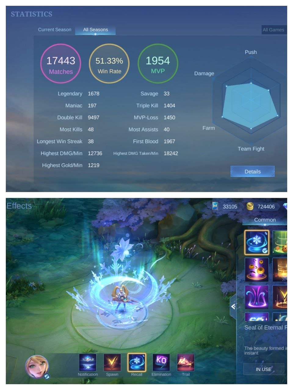 🎮 Mobile Legends account | Mythic | 131 heroes | 481 skins