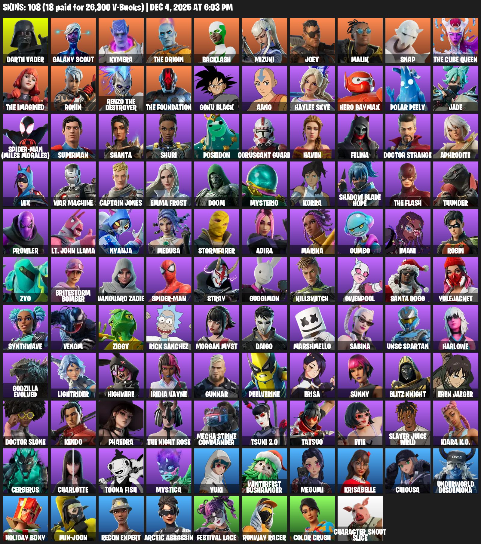 🎨 108 skins | 🌟 Fortnite account