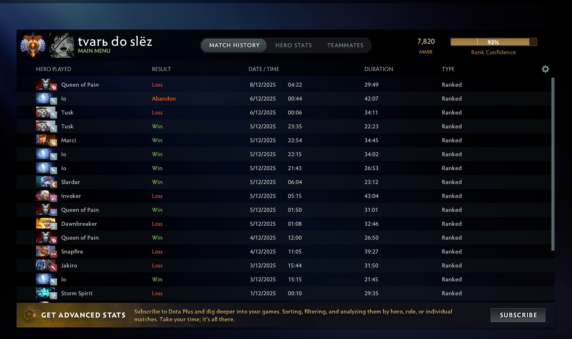 🏅 MMR 7820 | 🕒 1261 hours | 🛡 11613