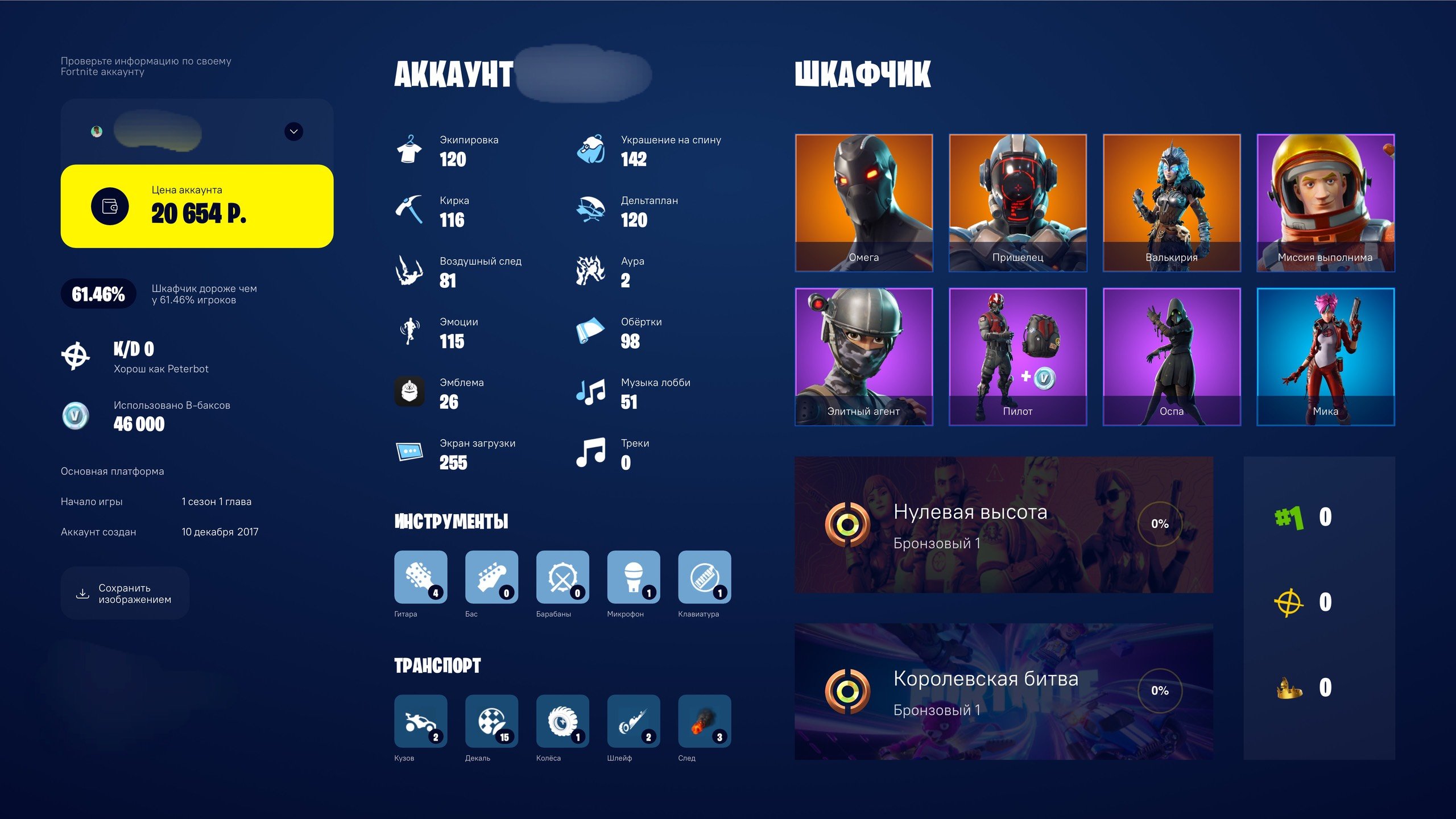 🎨 120 скінів | 🌟 Fortnite акаунт