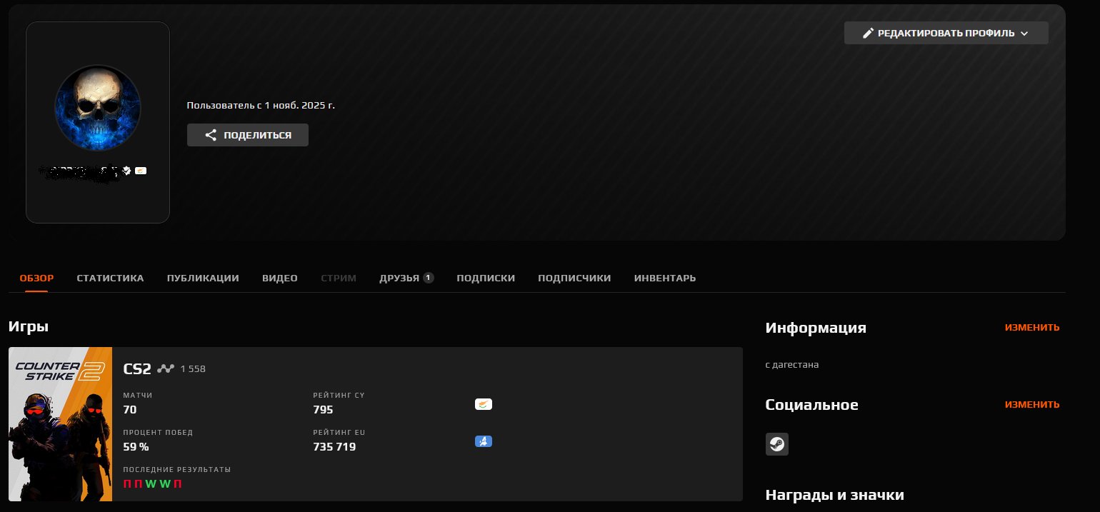 💥 FACEIT | 🏆 8 Уровень | 🎯 1570 ELO | 🕒 125 матчей | 🌟 ПРЕМИУМ✨