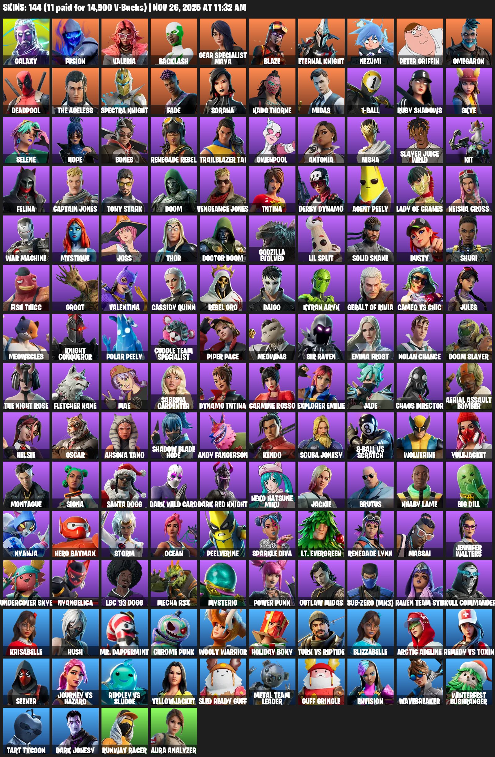 🎨 144 skins | 🌟 Fortnite account